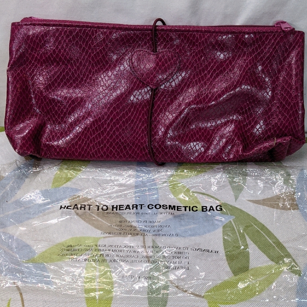 Avon Vintage Y2K 'Heart To Heart Cosmetic Bag', Double Zip, Faux Snakeskin